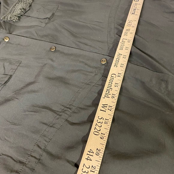 Tru Self Olive Green Silky Blouse with pockets, drawn-string & button-up sleeves - Picture 9 of 11